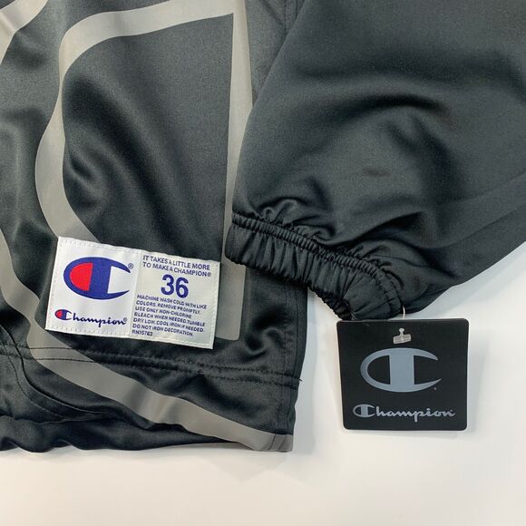 Champion Sweatshirt Mens Small Black Mesh Lining Drawstring High Neck Big C Logo - Picture 3 of 11